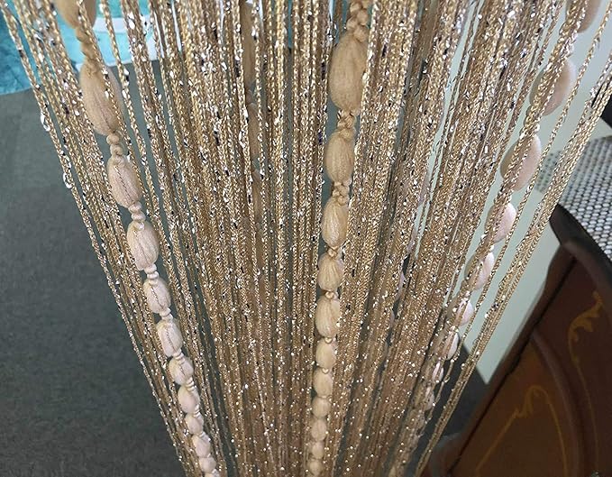 Hysenm Door String 39x79 Inch Curtains Champagne Panel Soft Balls Romantic Glitter Fringe Room Divider Home Décor Wedding Girls Bedroom Window Living Room Backdrop Party Doorways Closet Door,Champagne