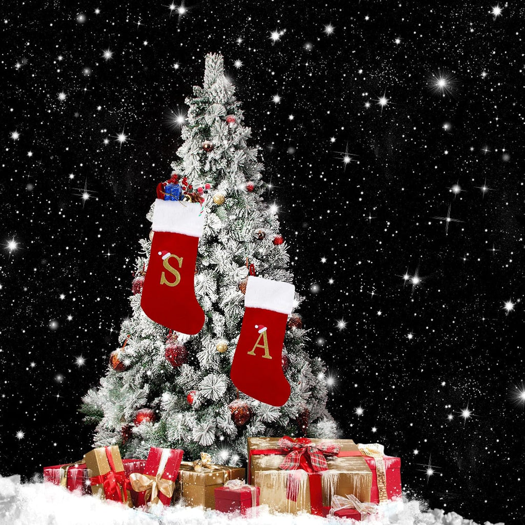20 Inches Monogram Christmas Stockings with Letters Large Super Soft Christmas Stockings, Red Velvet with White Plush Cuff Embroidered Xmas Stocking for Christmas Family Decor Letter A