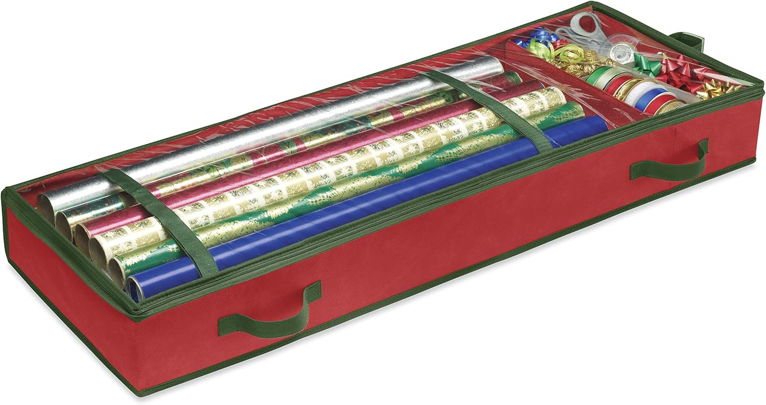 Whitmor Christmas & Holiday Gift Wrap Organizer - Holds 30 inch rolls - Stripe, Red