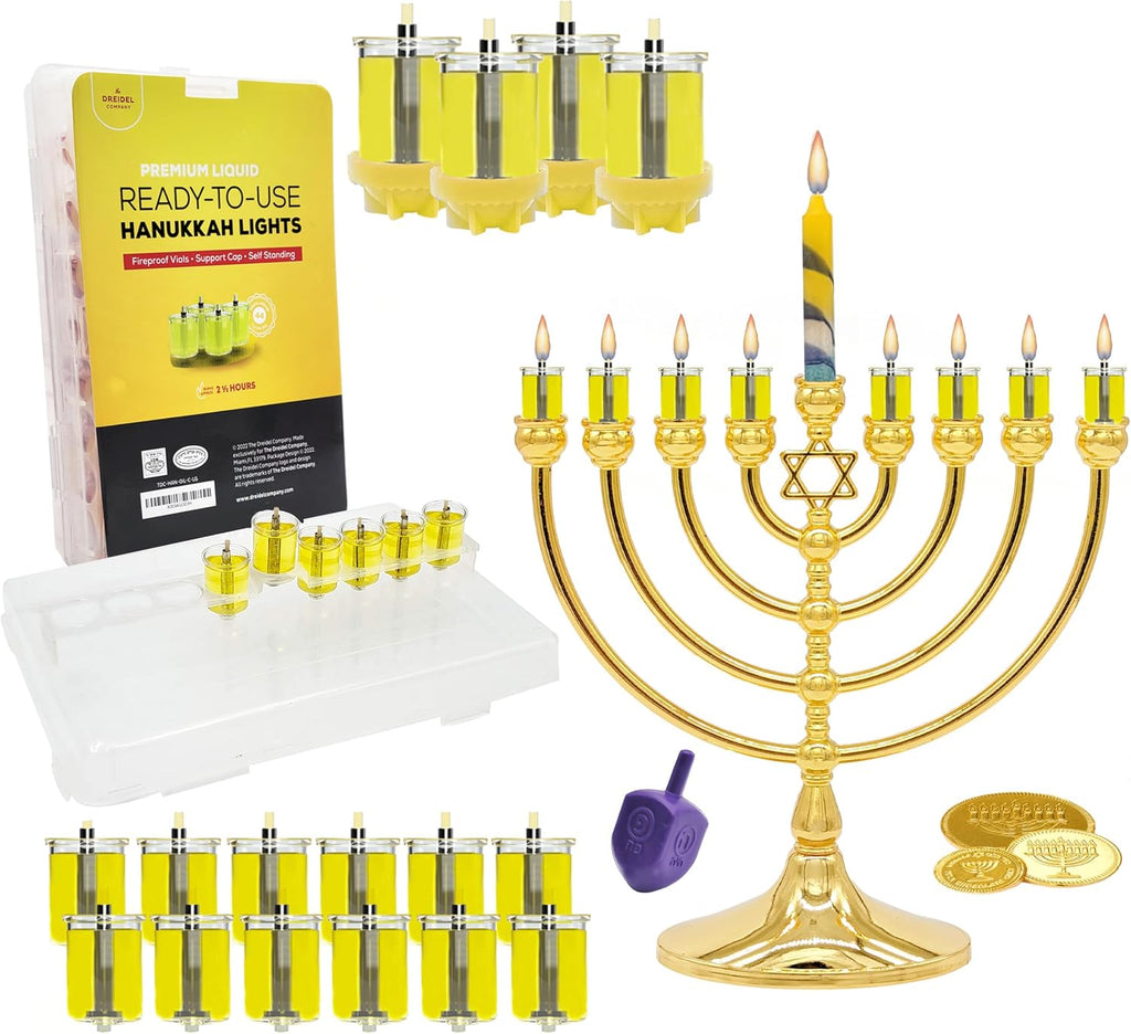 Hanukkah Pre-Filled Natural Olive Oil Glass Cup Candles, 2.5 Hours, 100 Percent Olive Oil Pre-Filled Ready to Use - 44 Cups for All 8 Nights of Hanukkah