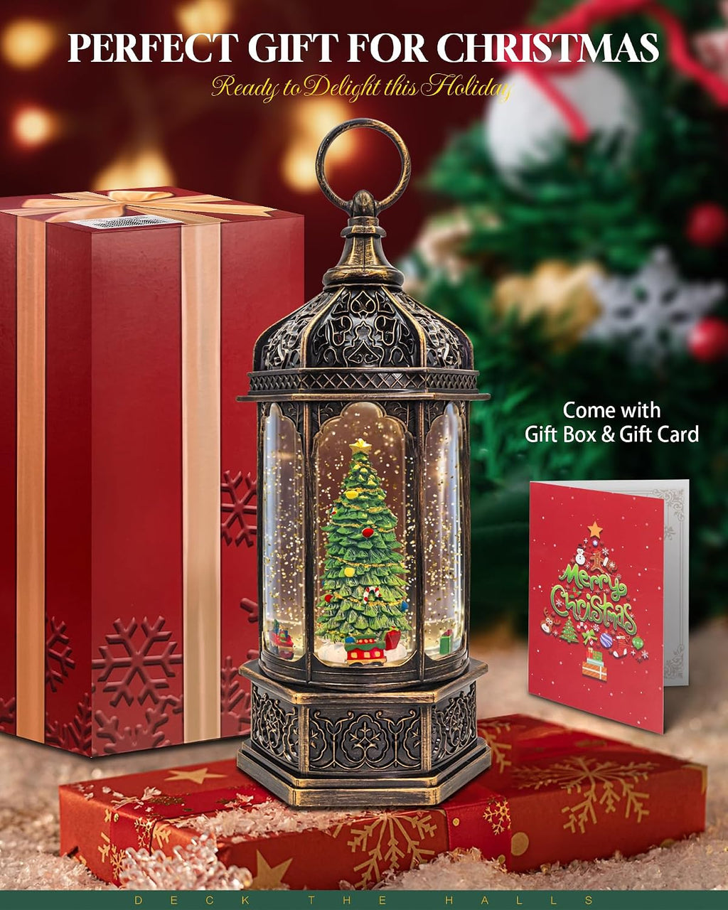 Musical Christmas Tree Snow Globe with Timer, Decorative Trains Rotate with Music, Christmas Ornaments Music Box for Friends, Women, Adults, 12.7''