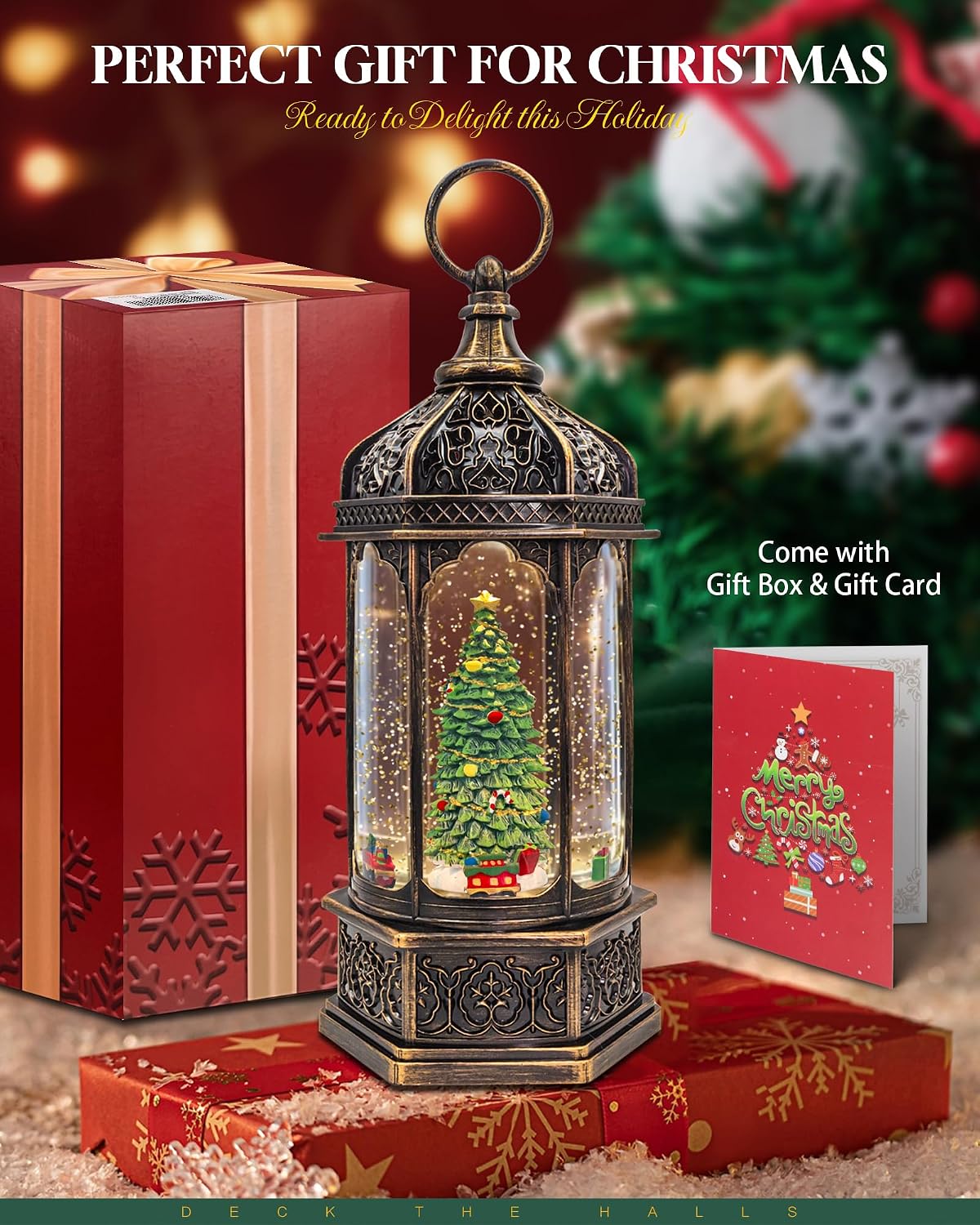 Musical Christmas Tree Snow Globe with Timer, Decorative Trains Rotate with Music, Christmas Ornaments Music Box for Friends, Women, Adults, 12.7''