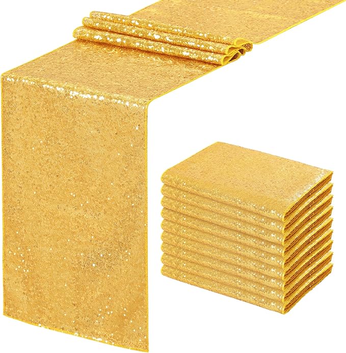 Gold Table Runners 10 Pieces 12x72 Inch Glitter Dining Table Runner Sequin Table Cover Runners for Party Wedding Birthday Bridal Shower Decorations