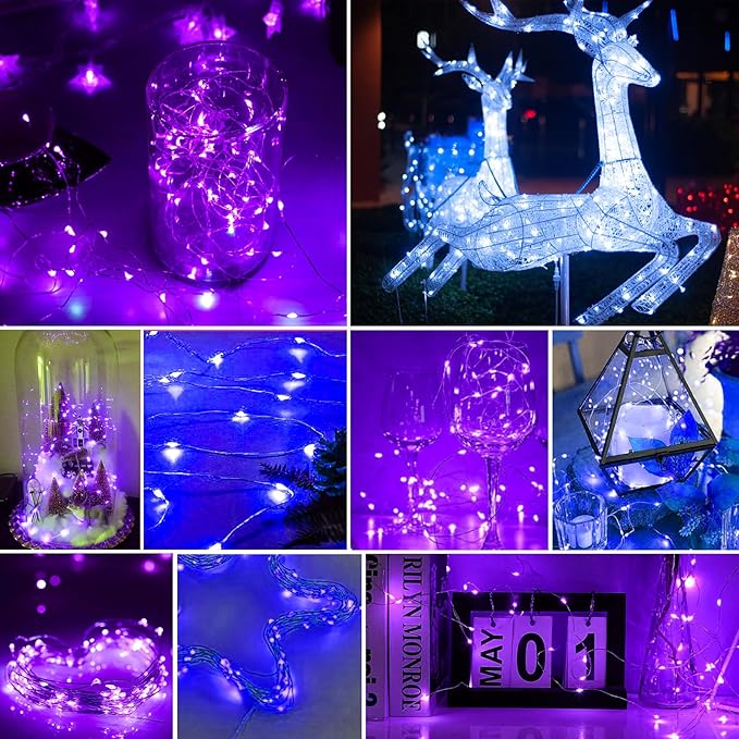 pozzolanas 24 Pack 7ft Waterproof LED Fairy Lights - Battery Operated String Lights with 20 LEDs for Home, Mason Jar, Party, Wedding, Halloween, Christmas Decorations (12 Purple & 12 Blue)
