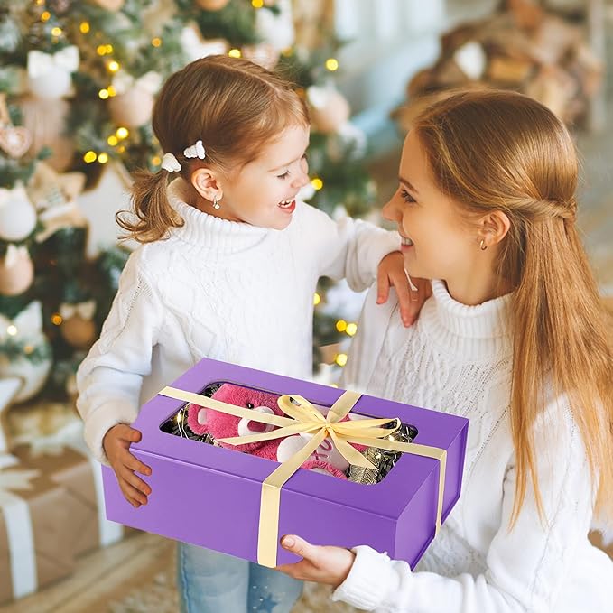 Purple Large Gift Boxes with Window, 13.5"x9"x4.3" Bridesmaid Boxe for Gift Giving,Birthday Gift Box with Magnetic,Closure Lid Gift Boxes for Presents,Cute Boxe,Luxury for Gift Packaging,Gift Box for Wrapping Gifts