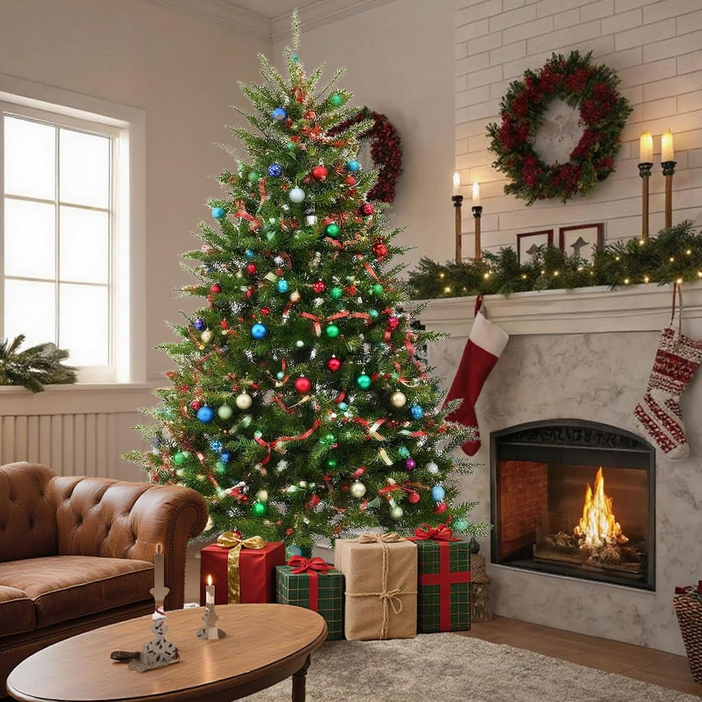 6.5ft unlit christmas tree green, dunhill fir artificial, close-up detail