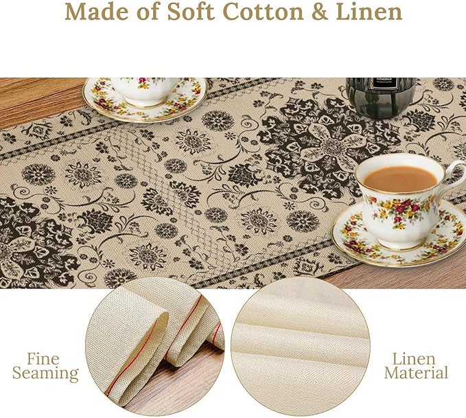 Boho Vintage Elegant Table Runner Farmhouse for Home Farmhouse Kitchen Table Dining Coffee Room Garden Party Wedding Decor 13x120in