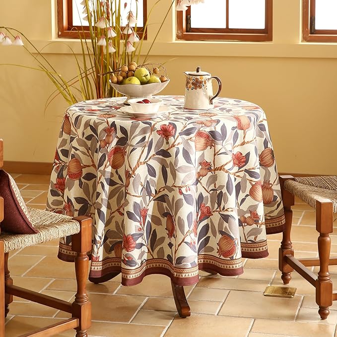 patdrea Designer Linen Small Round Tablecloth,Vintage Pomegranates and Leaves Tree Fall Tablecloths,Table Decor Cover for Kitchen Dining,Christmas,Thanksgiving,Party,Diameter 55"-Tehran a