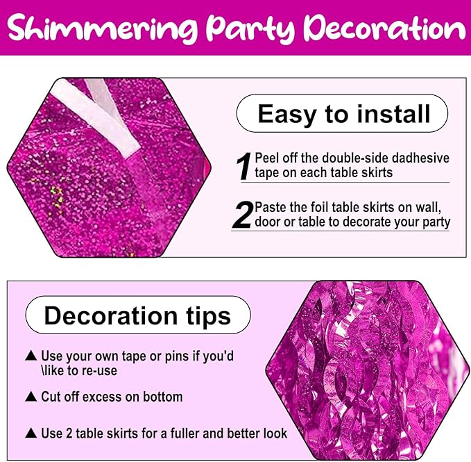 6Pack 29 x108 Inch Rose Red Wave Foil Fringe Table Skirts Metallic Banner for Tinsel Streamer Garland Backdrop for Parade Floats, Mother's Day, Easter, Graduate, Birthday, Wedding Party Decoration