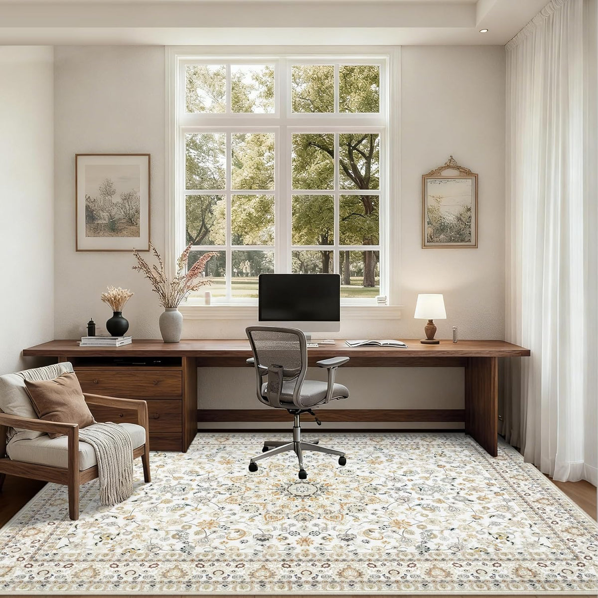 5x7 Area Rugs Living Room: Washable Vintage Rug for Bedroom Beige