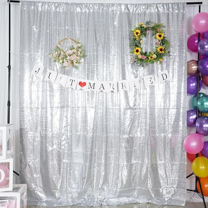 Poise3EHome 7Ft x 7Ft Silver Sequin Backdrop, Glitter Thick Satin Sequin Background Drapes, Sequence Xmas Thanksgiving Backdrop for Wedding Party Holiday Festival Decor