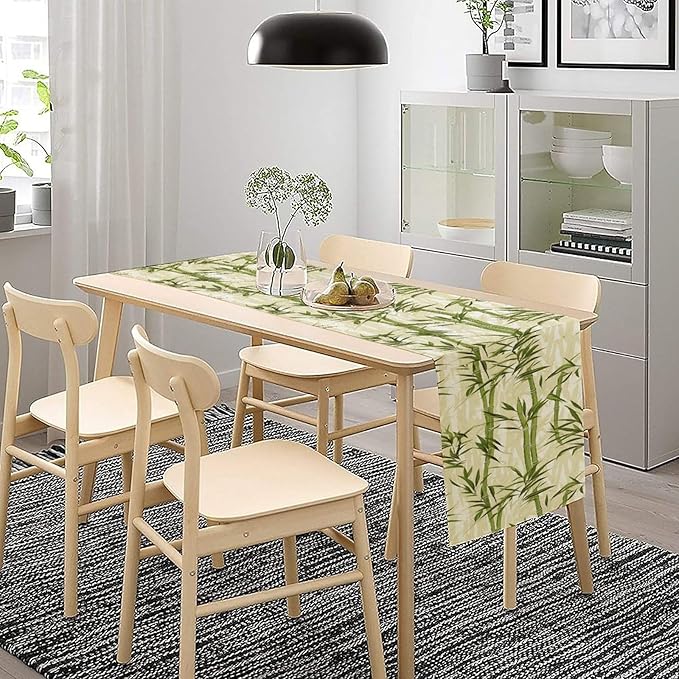 Bamboo Table Runner,Green Plant Leaf Pattern Table Cloth Kitchen Dining Table Home Party Decoration 13x60 Inch