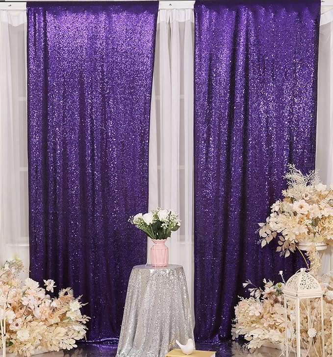 Purple Sequin Backdrop Curtains, 2 Panels Purple Sequin Backdrop, 2FTx8FT Sequin Curtains for Party Wedding Sequence Backdrop