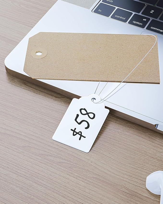 Uniclife 500 Pcs Writable Price Labels 1.8 Inch White Marking Tags with Strings, 1.8" x 1.05"