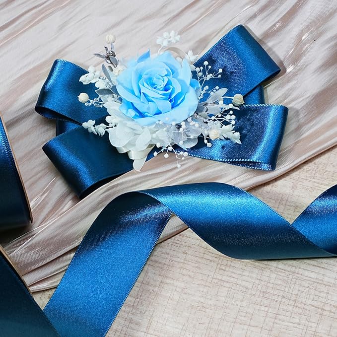 LaRibbons Navy Satin Ribbon 1 Inch 25 Yards Luxury Double Faced Blue Silk Ribbon for Flower Bouquet Crafts Gift Wrapping Wedding Party Graduation Decoration
