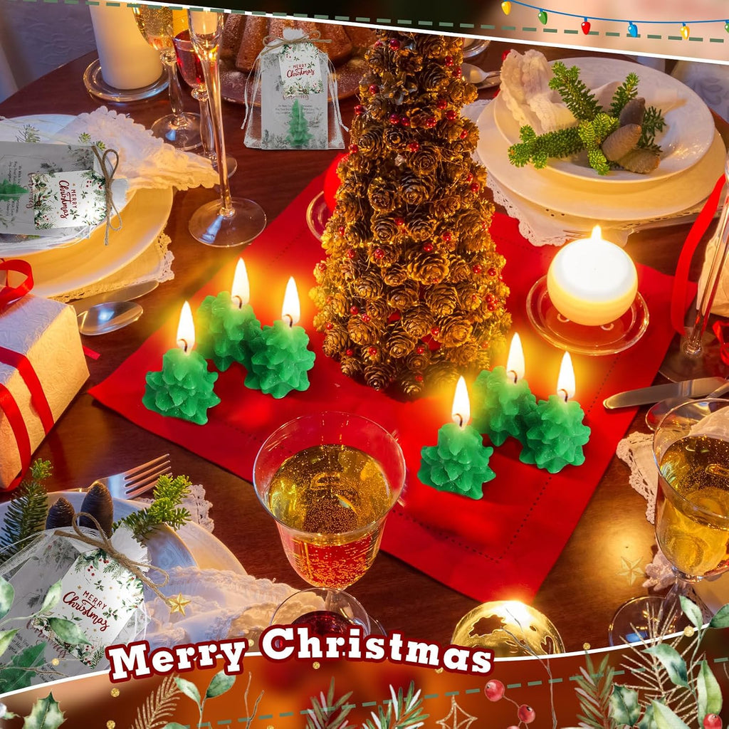 Conelist 24 Sets Christmas Party Favors Christmas Tree Soy Wax Candles with Organza Bag and Cards Bulk Portable Party Favors Xmas Gifts for Guest Celebration Supplies Decor
