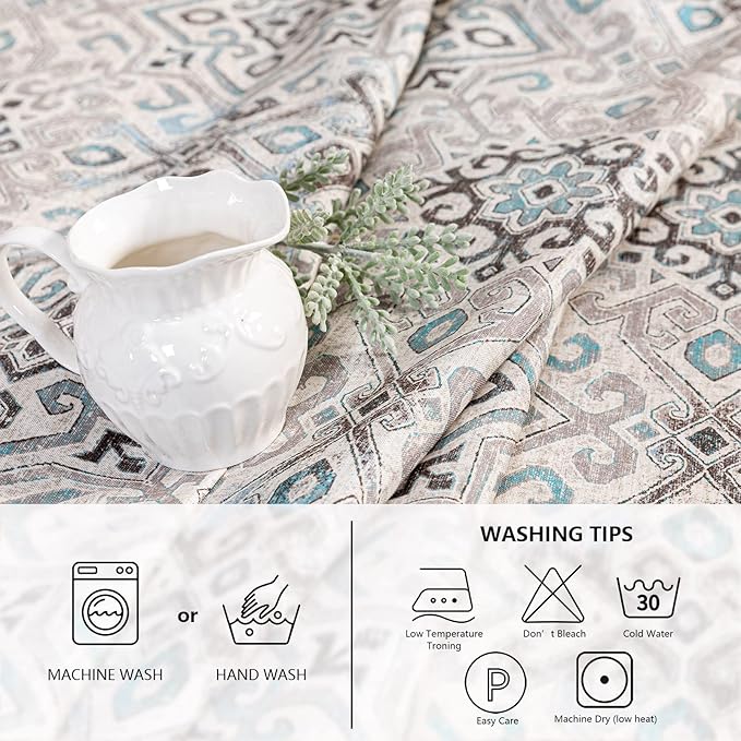 MYSKY HOME Rectangle Tablecloth 60x102 Inches -Linen Farmhouse Geometric Patterned Tablecloth Waterproof Decorative Washable Fabric Table Cloth for Kitchen Dining Moroccan Tablecloth，Grey