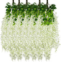 24 Pack White Green Wisteria Hanging Flowers Garland, 3.77 Feet Artificial Flower Vines, Fake Wisteria, Artificial Vines Hanging Garland for Backdrop Outdoor Yard Garden Decor