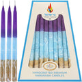 Dripless Hanukkah Candles 45 Hanukkah Candles Decorative Purple, with Blue & Gold Frosted Stripes 1-Hour Burn Time