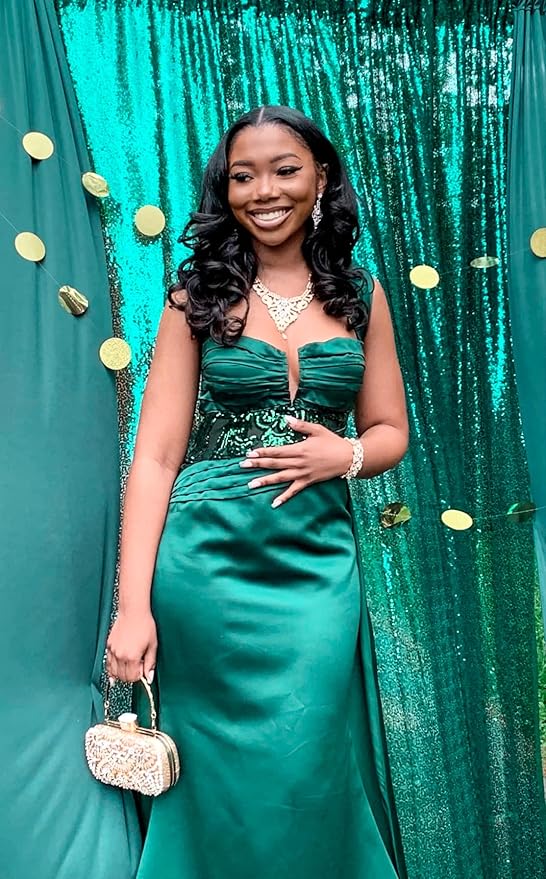 ShinyBeauty Premium Sequin Photography Backdrop 4x7 FT -Green Glitter Fabric Backdrop Curtain for Wedding, Birthday, Party Decor -Sequined Curtains (Green)