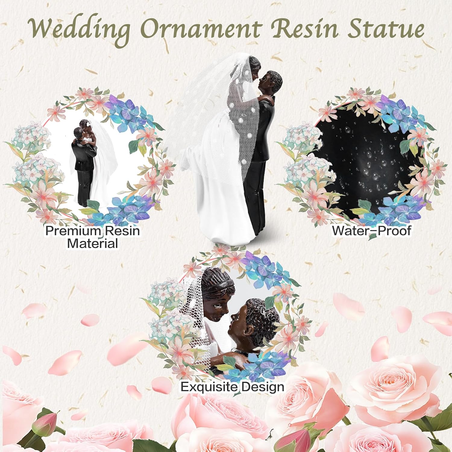 Modern Wedding Cake Toppers Bride and Groom Figurines Cake Topper for Decoration, Romantic Party Decoration, Funny Engagement Party Couple Statue Desk Decoration (Black Couple)