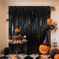Poise3EHome 8Ft x 8Ft Black Sequin Backdrop, Glitter Thick Satin Background Drapes, Sparkly Opaque Photography Curtain, Sequence Xmas Thanksgiving Backdrop for Wedding Party Holiday Festival Decor