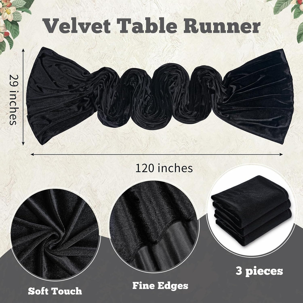 Black Velvet Table Runner 29x120 Inch Luxury Retro Halloween Runners