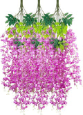 12 Pack Purple Red Wisteria Hanging Flowers Garland, 3.77 Feet Artificial Flower Vines, Fake Wisteria, Artificial Vines Hanging Garland for Backdrop Outdoor Yard Garden Decor