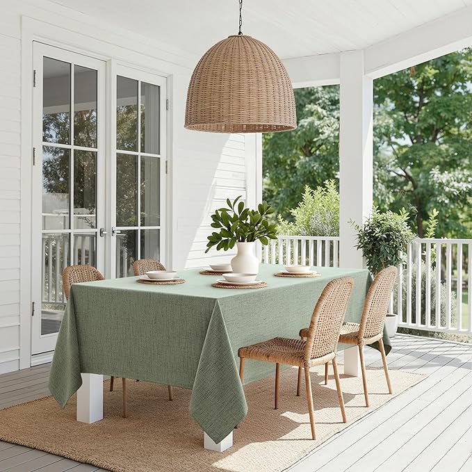 MIULEE Sage Green Linen Tablecloth 60x84 Inch Rectangle Table Cloth Waterproof,Stain Resistant & Wrinkle Resistant for Dining Party Wedding