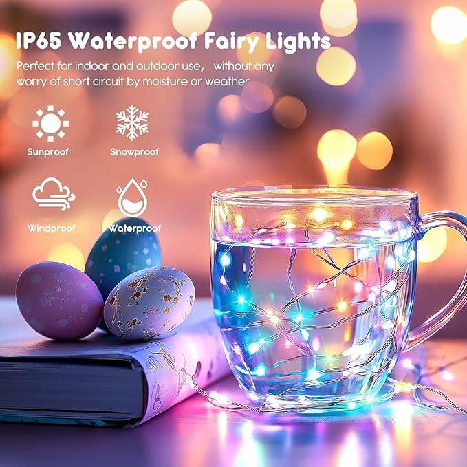 LAMPHOME 6 Pack Easter Fairy Lights Battery Operated - 7ft 20 LED Copper Wire Mini String Light Firefly for Mason Jars DIY Crafts Christmas Wedding Party Centerpiece Table Easter Decor,Multicolor