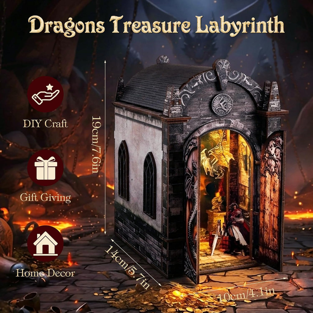 book nook kit for adult, dragon adventure led shown in use