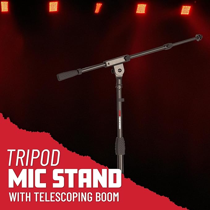 Gator Frameworks Tripod Mic Stand with Boom Arm & Soft Grip Twist Clutch Height Adjustment, Includes 3/8" and 5/8" Adapters (GFW-MIC-2020)
