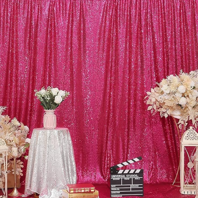 Poise3EHome 8FT x 10FT Sequin Photography Backdrop Curtain for Party Decoration, Hot Pink