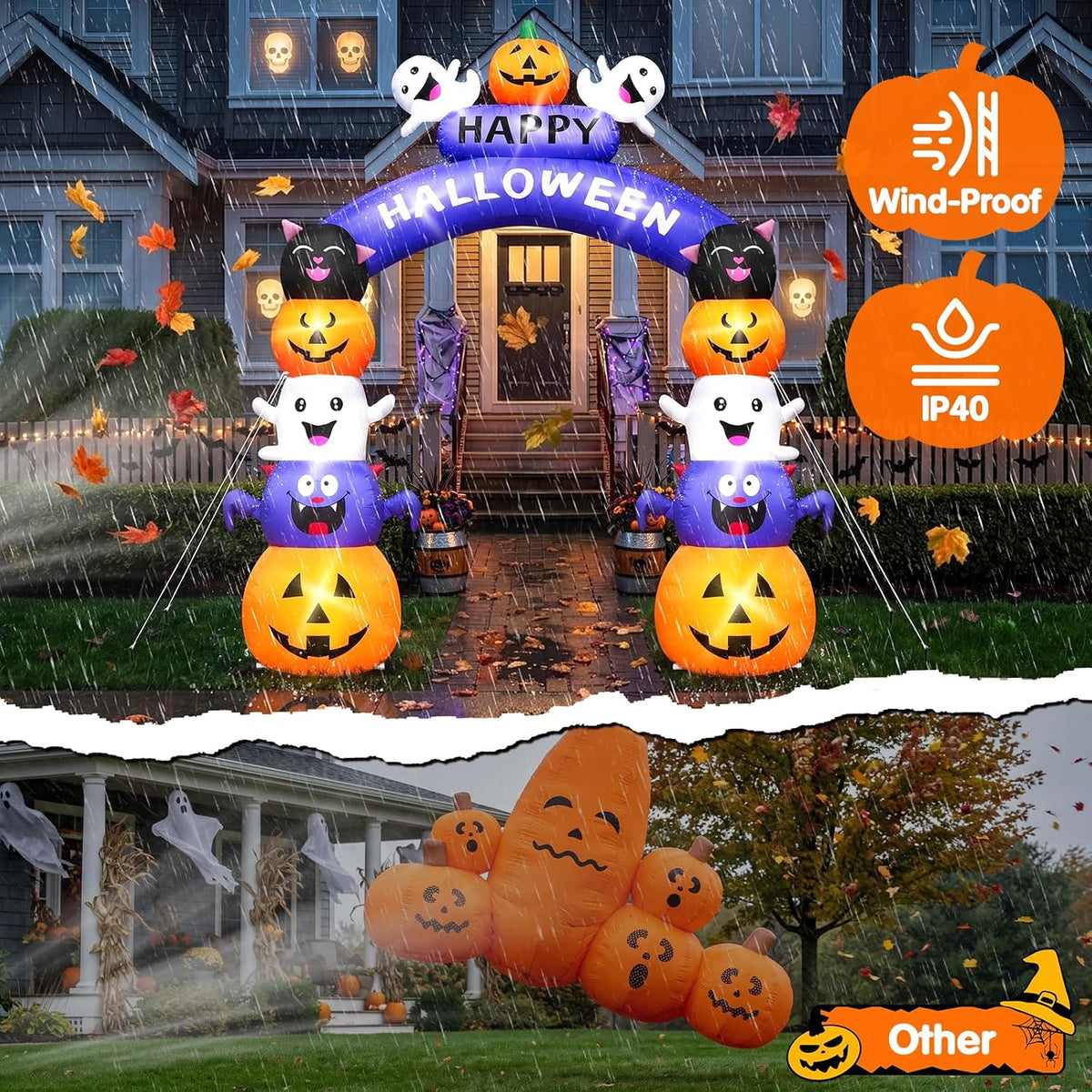 Halloween Inflatable Arch Cute Large Pumpkin Archway Blow Up Outdoor 8FT