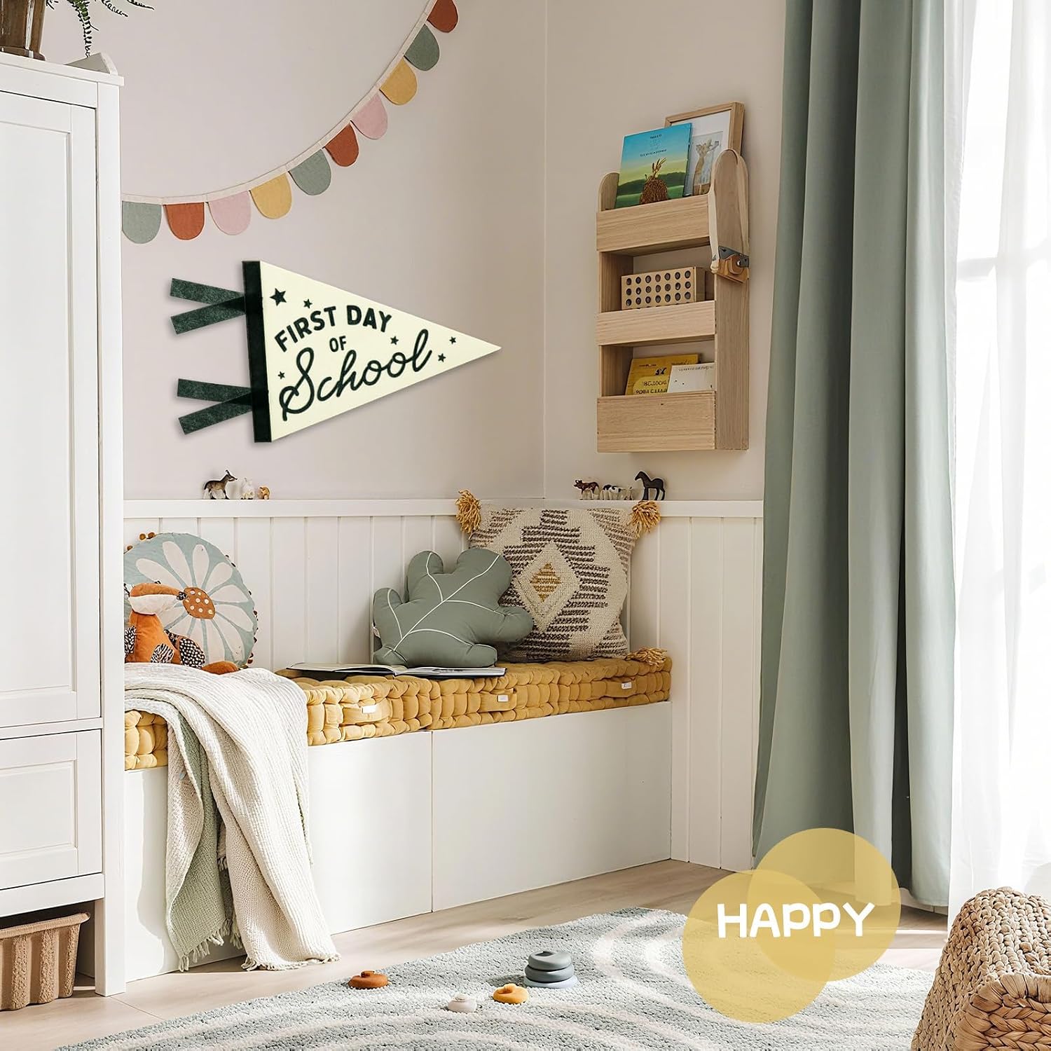 Baby Boy Nursery Decor, First Day of School Banner Sign for Kids Boys Room Decor Flags, Wall Penants Preppy Navy Blue Wall Hanging Decor for Kids Toddler Boys Nursery Bedroom Room Playroom