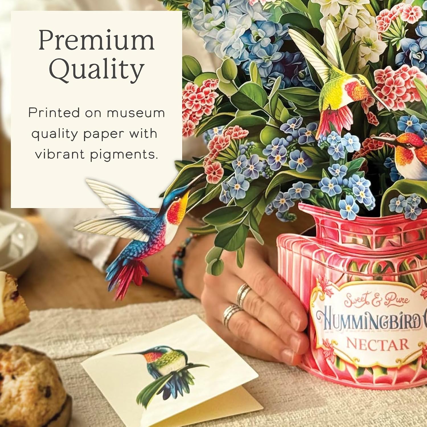 Freshcut Paper Pop Up Cards, Hummingbird Oasis, 12 Inch Life Sized Forever Flower Bouquet 3D Popup Greeting Card, Birthday Cards, Thank You Card, Blank Notecard & Envelope