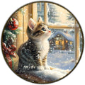 Round Christmas Sign Cats Vintage Metal Sign Christmas Kitten Retro Tin Sign Wall Decor for Home Office Bar Club Man Cave 8 * 8 in