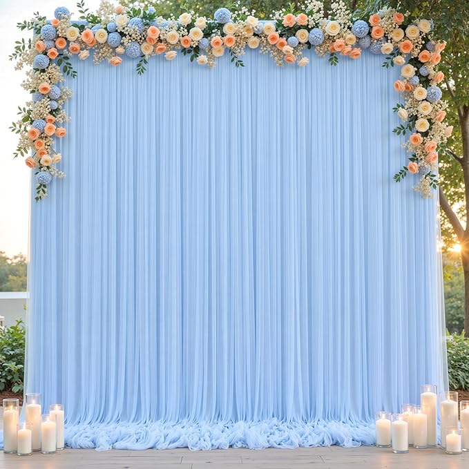 Baby Blue Tulle Backdrop Curtain for Parties Wedding,5ft x 10ft Wrinkle Free Curtain Backdrop,2 Layer Drapes for Backdrop,Polyester Back Drop for Bridal Shower Birthday Baby Shower Photography