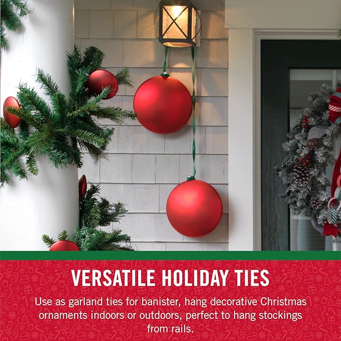VELCRO Brand Holiday Garland Ties or Cable Straps | Hang Garlands, Lights or Wreath | for Banister, Railings, Stairs or Lamp Posts | 30ft Roll Cut to Custom Length | Red