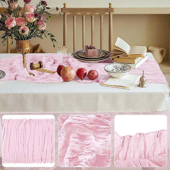 6 Pack Cheesecloth Table Runner 10Ft Christmas Gauze Boho Table Runners for Wedding Decor Bridal Shower Decorations Baby Shower Party(35" x 120")