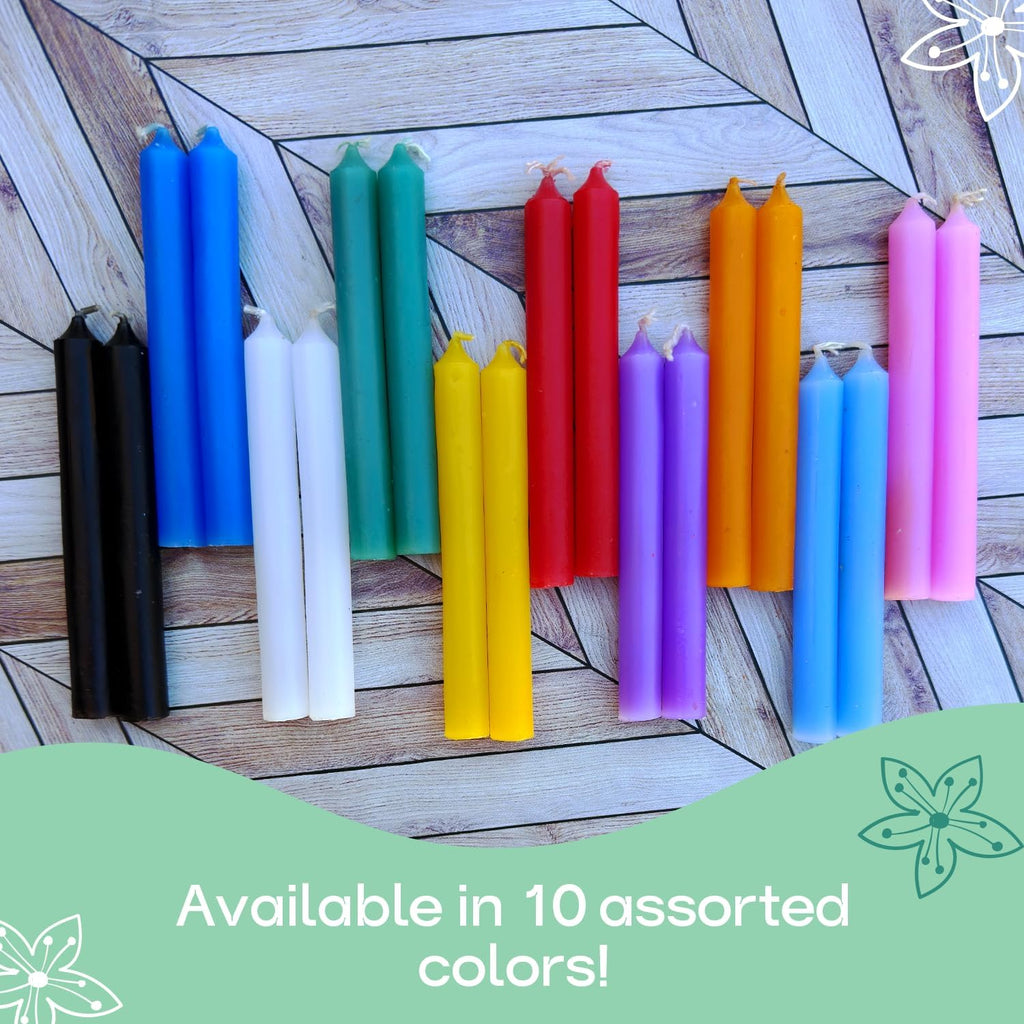 Dinil Spell Chime Candles, 20 Colored Mini Taper Candles, 4 Inch | For spiritual rituals, prayer, altar & birthdays, Unscented paraffin wax, up to 2-hr burn, 10 vibrant shades, 2 of each