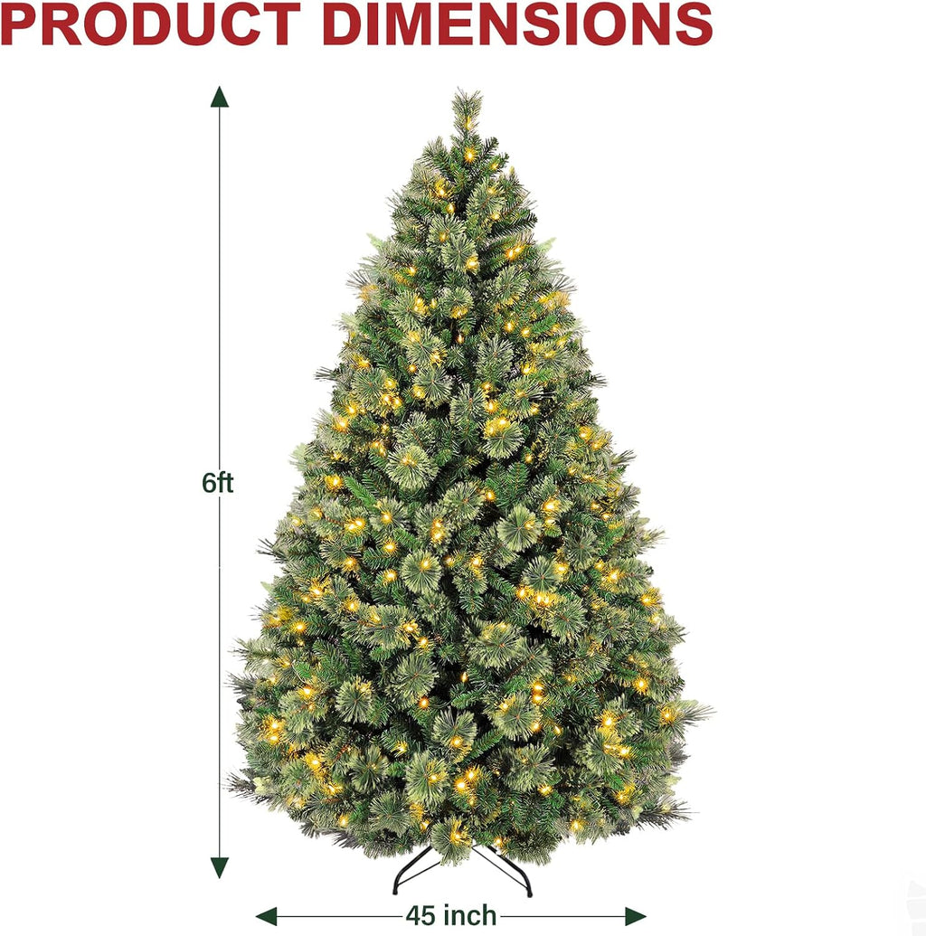 hykolity 6 ft prelit christmas tree with pine, front angle view