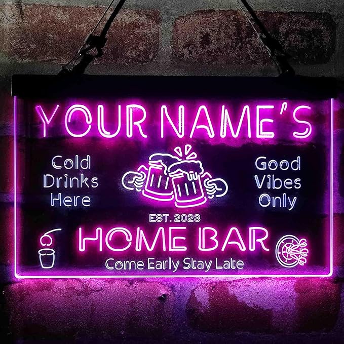 ADVPRO Personalized Your Name Custom Home Bar Beer Established Year Dual Color LED Neon Sign White & Purple 16 x 12 Inches st6s43-p1-tm-wp
