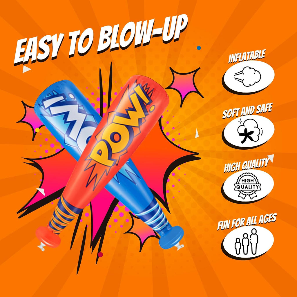 Bedwina Pow Inflatable Baseball Bat - (Pack of 12) 20 Inch Inflatable Toy Bat, Carnival Prizes, Baseball Party Favors Goodie Bag Stuffers, Decorations Party Prizes for Kids