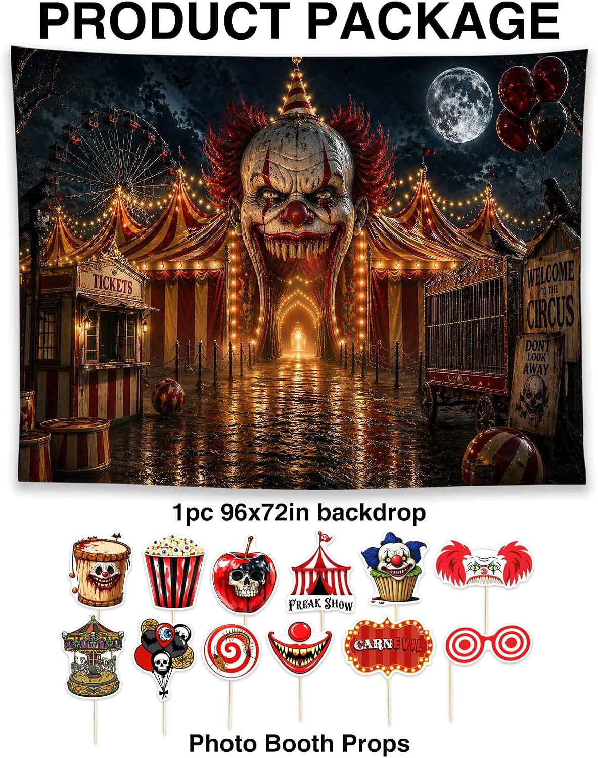 Allenjoy 96" x 72" Halloween Horror Clown Photography Backdrop with...