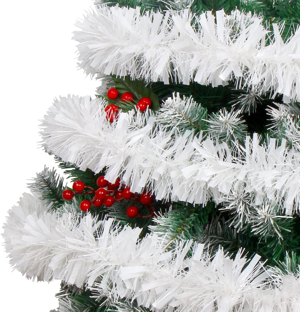 FOIMAS 33FT Christmas Tinsel Garland,White Twisted Metallic Hanging Garland for Christmas Tree Fireplace Home Decoration