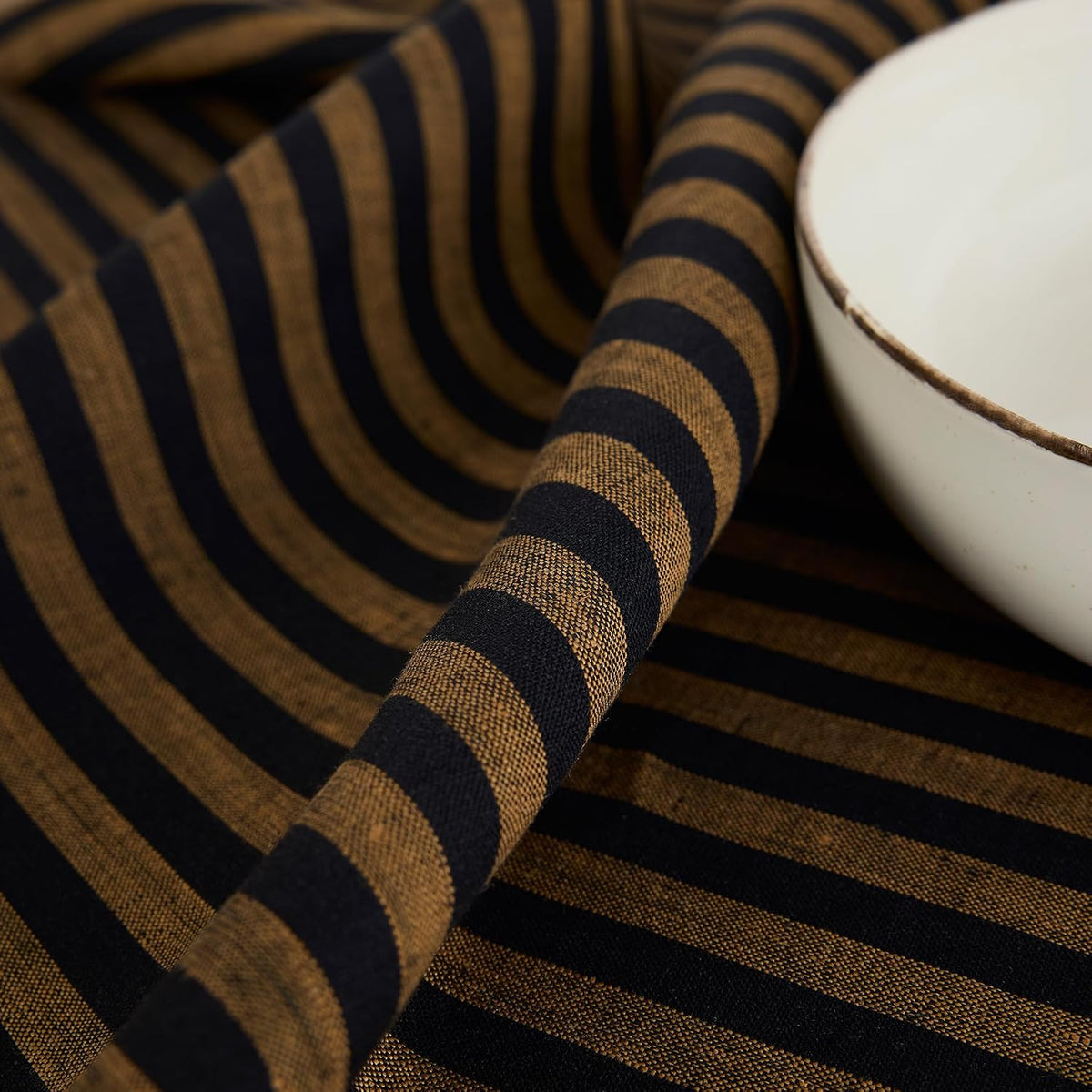 Solino Home 100% Linen Table Runner, 14 x 90 in, Brown and Black Striped