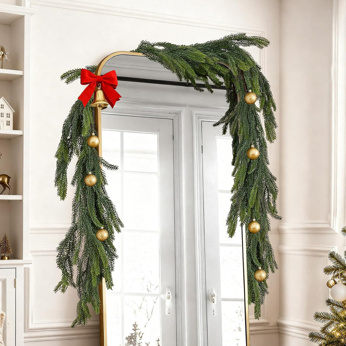 9 ft christmas norfolk pine garlands for mantel, front angle view