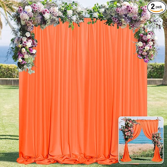 MYSKY HOME Orange Backdrop Curtains for Parties, Weddings, Stage - Light Filtering, Sliding Drapes, 5ft x 10ft, 2 Panels