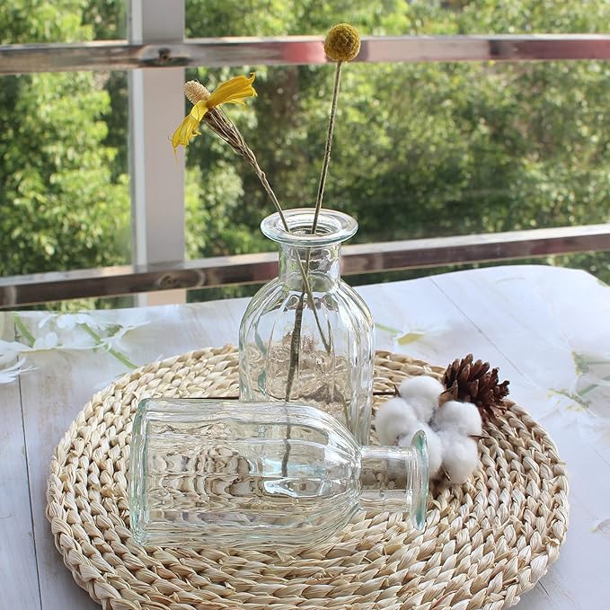 3 Sets Clear Glass Vase for Flowers Small Bud Vase for Decor, Bud Vases in Bulk for Centerpieces, Home Decorative Vase Set Round Vintage Glass Bottles, 2.85"X 5.4"